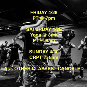 Schedule for this Weekend 4/28 - 30